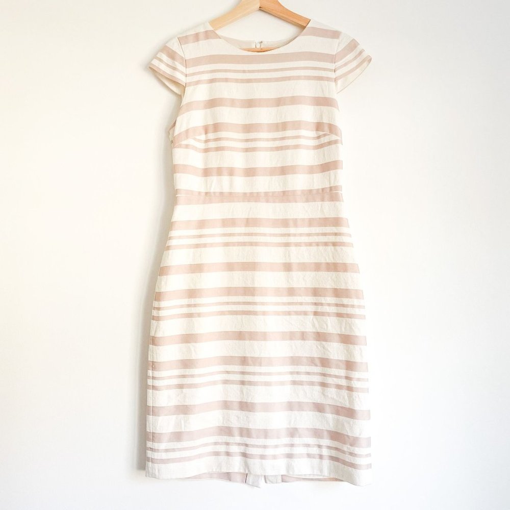 J. Crew Pink Cream Double Striped Cap Sleeve Sheath Dress